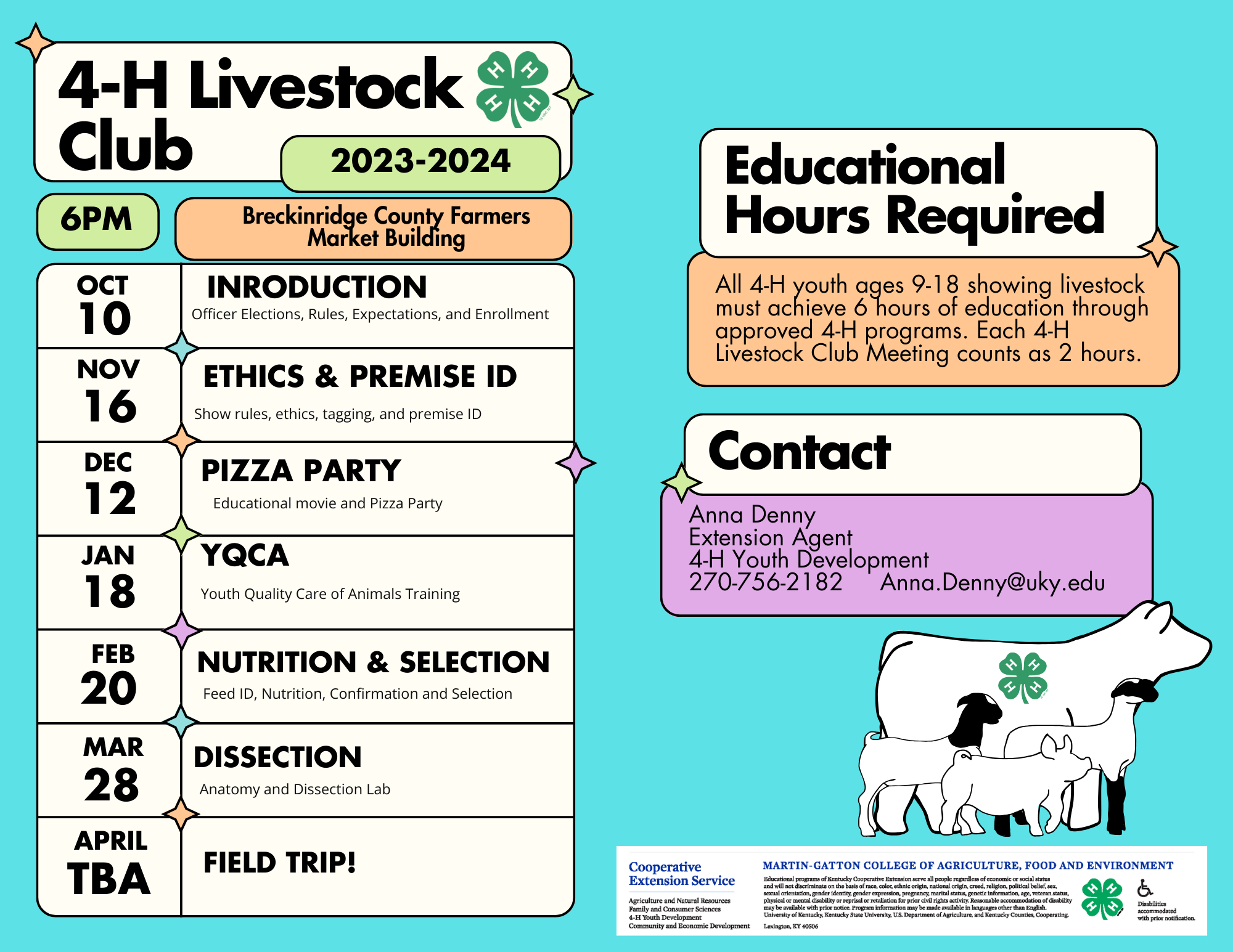4-H livestock club schedule for 2023-2024