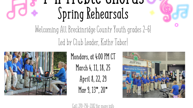 Spring Rehearsals for Treble Chorus 4-H 2024